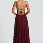 Floral Lace A-Line Maxi Prom Dress With Lace-Up Back And Spaghetti Straps