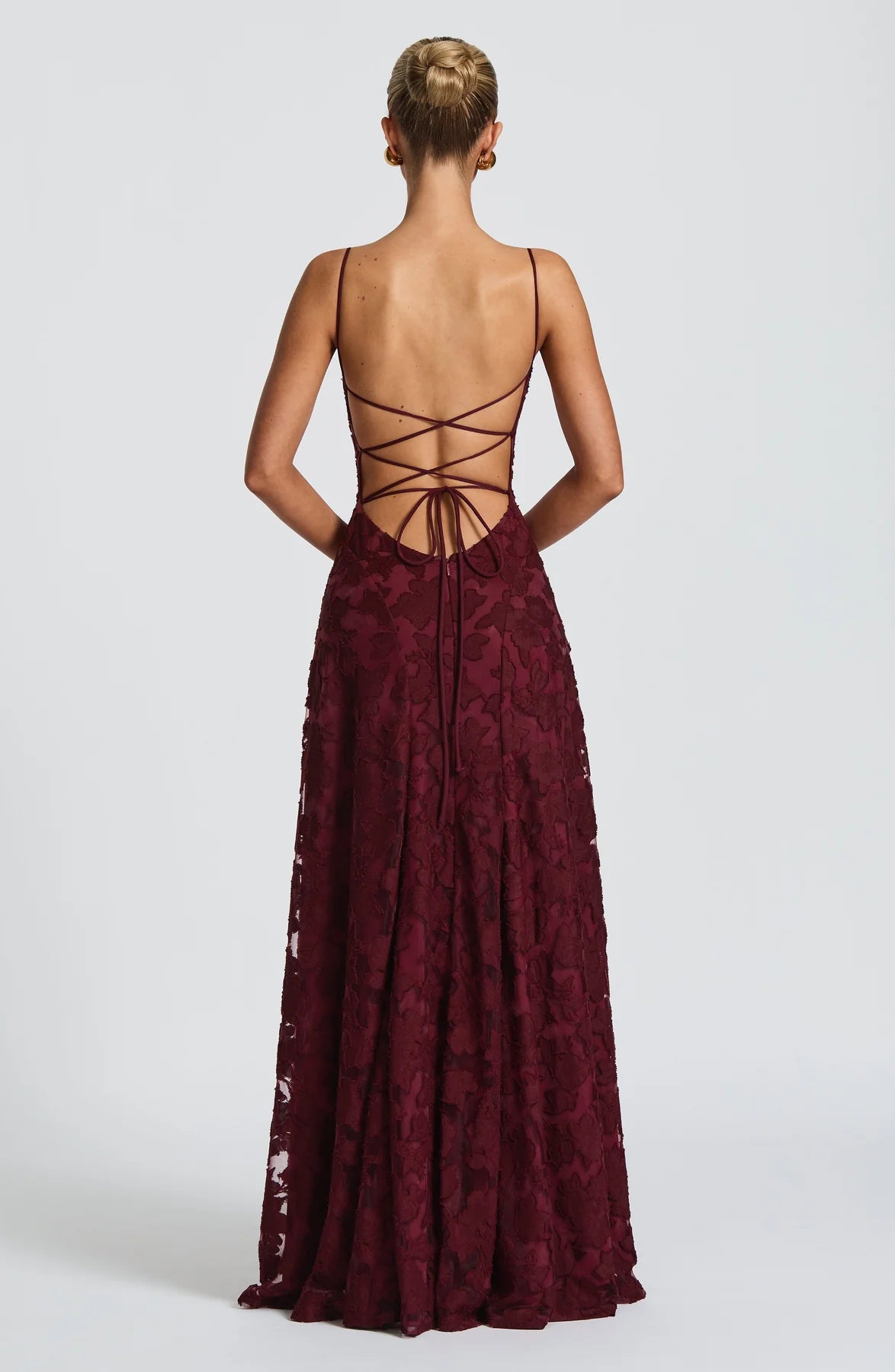 Floral Lace A-Line Maxi Prom Dress With Lace-Up Back And Spaghetti Straps