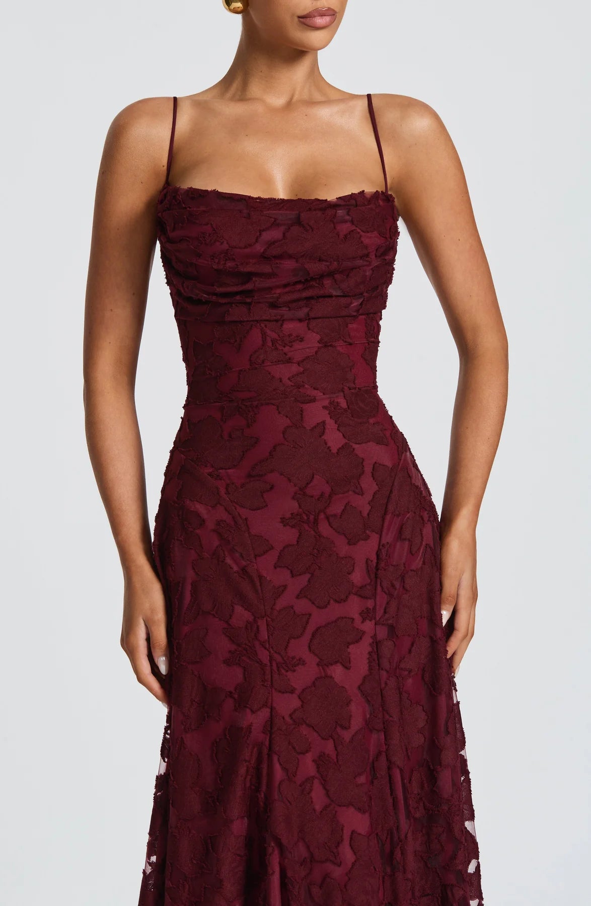 Floral Lace A-Line Maxi Prom Dress With Lace-Up Back And Spaghetti Straps
