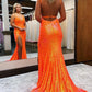 Floral Mermaid V Spaghetti Straps Open Back Floor Length Prom Gown