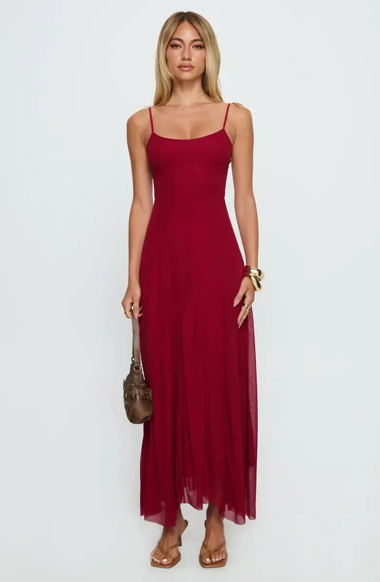 Flow Column Square Spaghetti Strap Zip Back Maxi Prom Dress