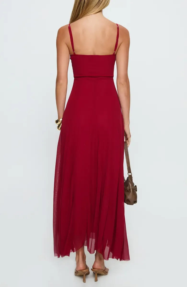 Flow Column Square Spaghetti Strap Zip Back Maxi Prom Dress