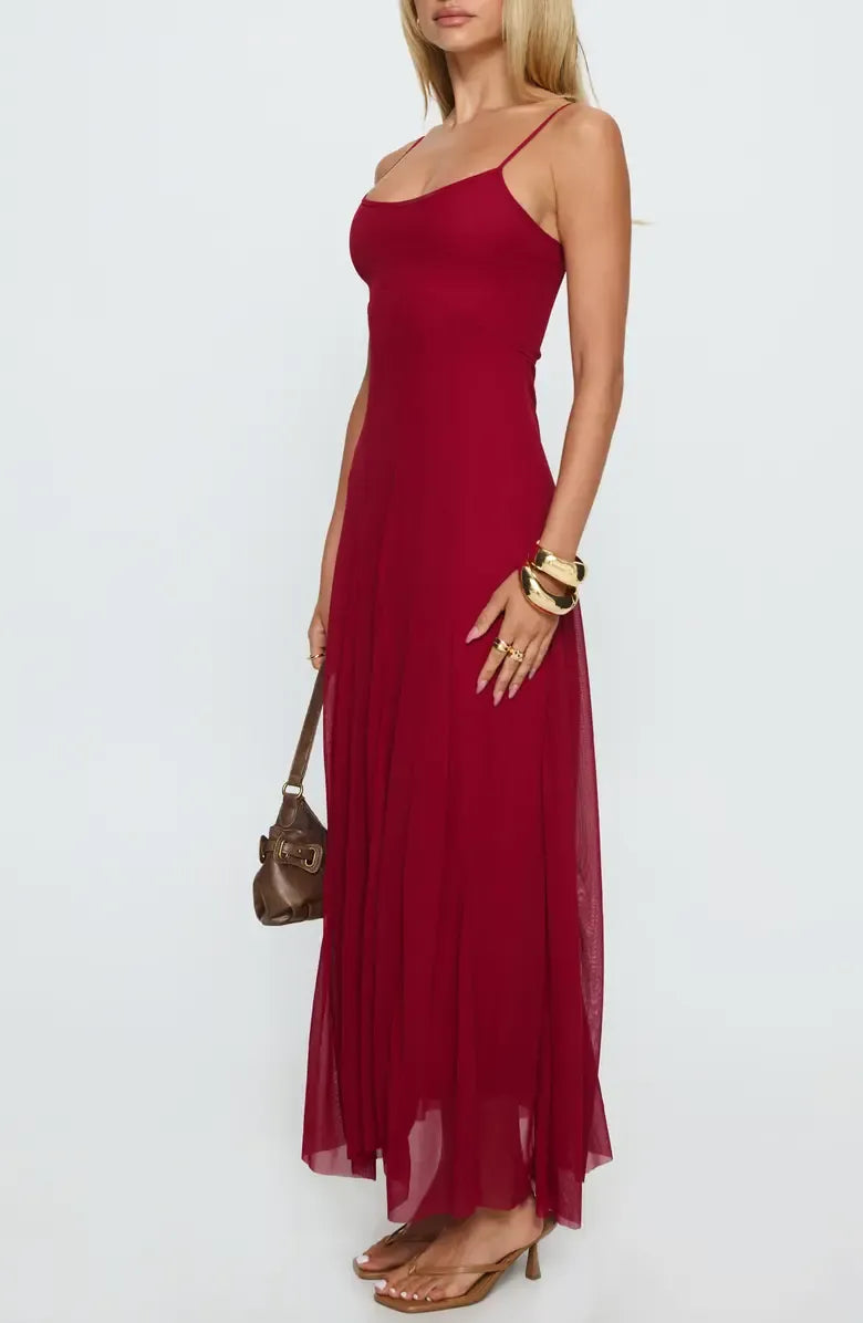 Flow Column Square Spaghetti Strap Zip Back Maxi Prom Dress