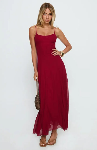 Flow Column Square Spaghetti Strap Zip Back Maxi Prom Dress