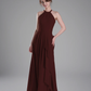 Flowy A-Line Halter-Neck Chiffon Ruffled Maxi Bridesmaid Dress
