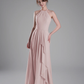 Flowy A-Line Halter-Neck Chiffon Ruffled Maxi Bridesmaid Dress