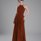Flowy A-Line Halter-Neck Chiffon Ruffled Maxi Bridesmaid Dress