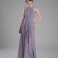 Flowy A-Line Halter-Neck Chiffon Ruffled Maxi Bridesmaid Dress