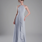 Flowy A-Line Halter-Neck Chiffon Ruffled Maxi Bridesmaid Dress