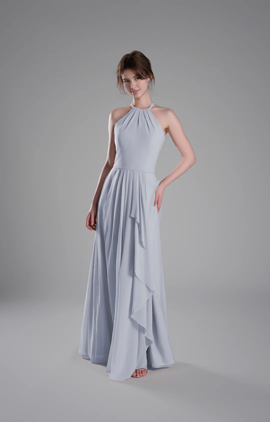 Flowy A-Line Halter-Neck Chiffon Ruffled Maxi Bridesmaid Dress