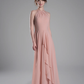 Flowy A-Line Halter-Neck Chiffon Ruffled Maxi Bridesmaid Dress