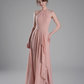 Flowy A-Line Halter-Neck Chiffon Ruffled Maxi Bridesmaid Dress
