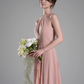 Flowy A-Line Halter-Neck Chiffon Ruffled Maxi Bridesmaid Dress