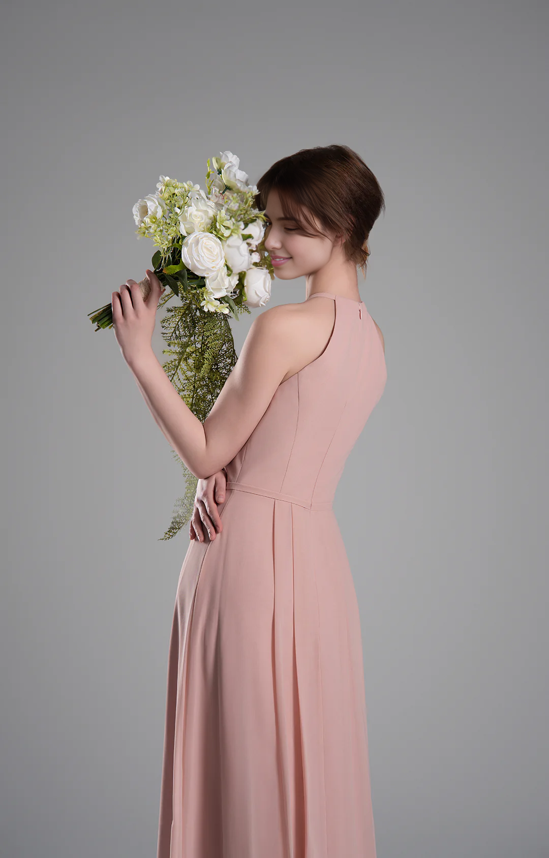 Flowy A-Line Halter-Neck Chiffon Ruffled Maxi Bridesmaid Dress