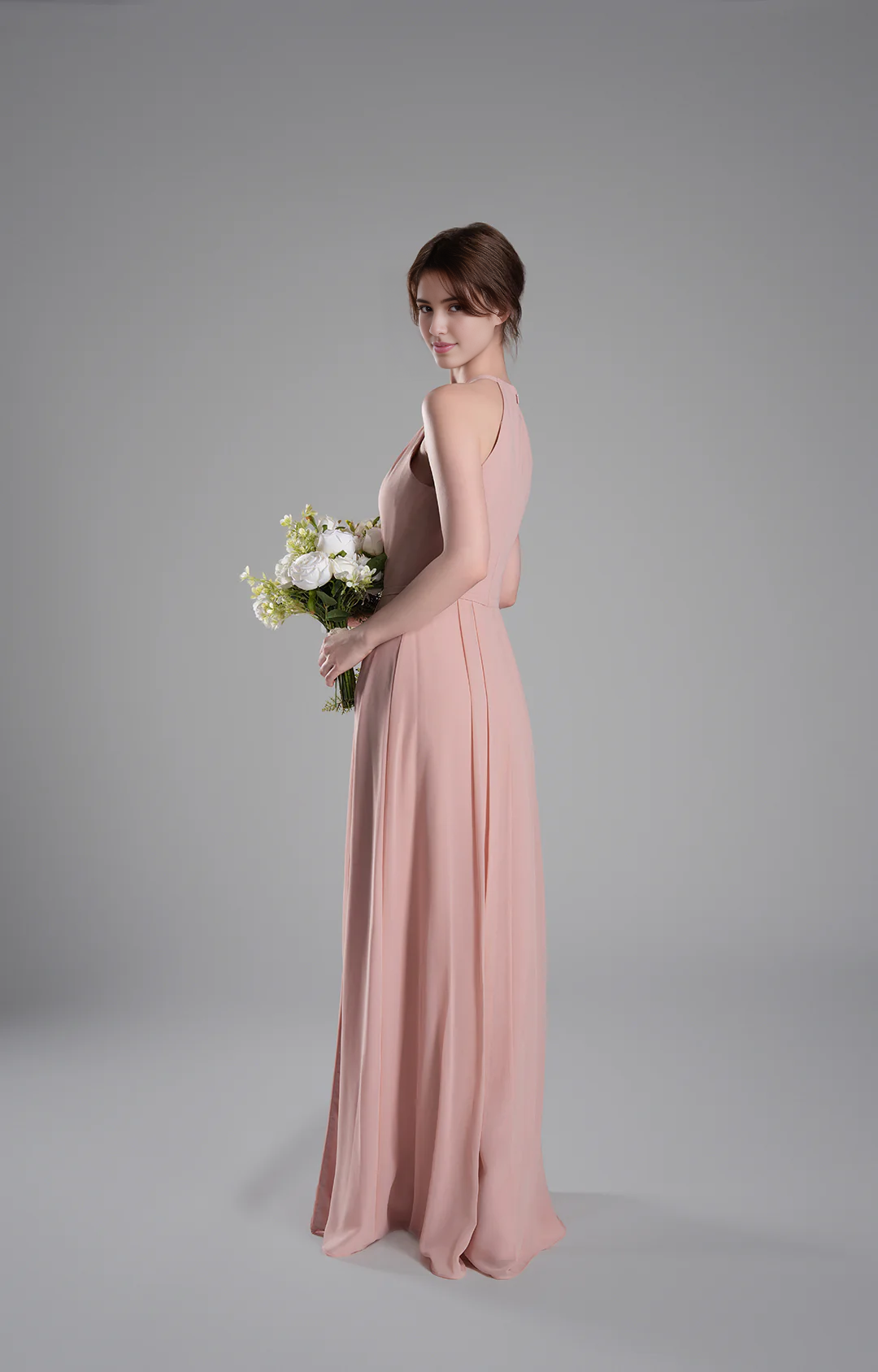 Flowy A-Line Halter-Neck Chiffon Ruffled Maxi Bridesmaid Dress