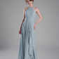 Flowy A-Line Halter-Neck Chiffon Ruffled Maxi Bridesmaid Dress