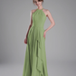 Flowy A-Line Halter-Neck Chiffon Ruffled Maxi Bridesmaid Dress