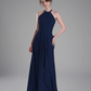Flowy A-Line Halter-Neck Chiffon Ruffled Maxi Bridesmaid Dress