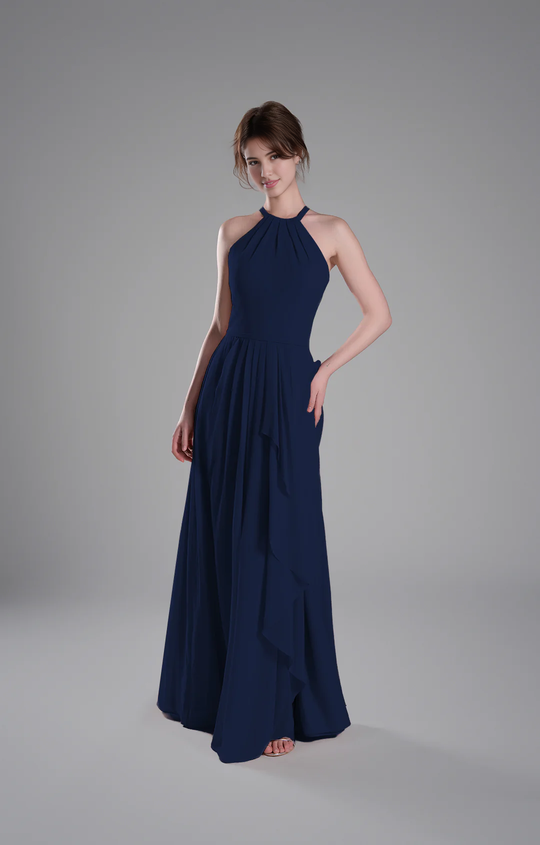Flowy A-Line Halter-Neck Chiffon Ruffled Maxi Bridesmaid Dress