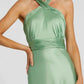 Flowy A-Line Halter Sleeveless Satin Floor-Length Bow-Back Bridesmaid Dress