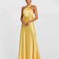 Flowy A-Line Halter Sleeveless Satin Floor-Length Bow-Back Bridesmaid Dress