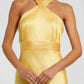 Flowy A-Line Halter Sleeveless Satin Floor-Length Bow-Back Bridesmaid Dress