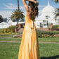 Flowy A-Line Halter Sleeveless Satin Floor-Length Bow-Back Bridesmaid Dress
