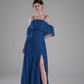 Flowy A-Line Off-the-Shoulder Chiffon Ruffled Slit Maxi Bridesmaid Dress