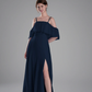 Flowy A-Line Off-the-Shoulder Chiffon Ruffled Slit Maxi Bridesmaid Dress