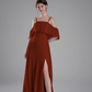 Flowy A-Line Off-the-Shoulder Chiffon Ruffled Slit Maxi Bridesmaid Dress