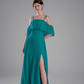 Flowy A-Line Off-the-Shoulder Chiffon Ruffled Slit Maxi Bridesmaid Dress