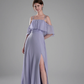 Flowy A-Line Off-the-Shoulder Chiffon Ruffled Slit Maxi Bridesmaid Dress