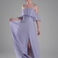 Flowy A-Line Off-the-Shoulder Chiffon Ruffled Slit Maxi Bridesmaid Dress