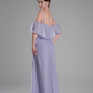 Flowy A-Line Off-the-Shoulder Chiffon Ruffled Slit Maxi Bridesmaid Dress