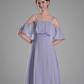 Flowy A-Line Off-the-Shoulder Chiffon Ruffled Slit Maxi Bridesmaid Dress