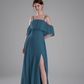 Flowy A-Line Off-the-Shoulder Chiffon Ruffled Slit Maxi Bridesmaid Dress