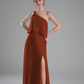 Flowy A-Line One-Shoulder Chiffon Ruffled Slit Maxi Bridesmaid Dress
