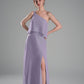 Flowy A-Line One-Shoulder Chiffon Ruffled Slit Maxi Bridesmaid Dress