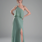 Flowy A-Line One-Shoulder Chiffon Ruffled Slit Maxi Bridesmaid Dress