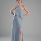 Flowy A-Line One-Shoulder Chiffon Ruffled Slit Maxi Bridesmaid Dress