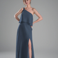 Flowy A-Line One-Shoulder Chiffon Ruffled Slit Maxi Bridesmaid Dress