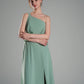 Flowy A-Line One-Shoulder Chiffon Ruffled Slit Maxi Bridesmaid Dress