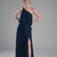 Flowy A-Line One-Shoulder Chiffon Ruffled Slit Maxi Bridesmaid Dress