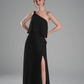 Flowy A-Line One-Shoulder Chiffon Ruffled Slit Maxi Bridesmaid Dress