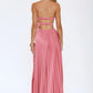 Flowy A-Line Strapless Sweetheart Pleated Floor-Length Back-Cutout Bridesmaid Dress