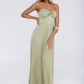Flowy A-Line Strapless Sweetheart Pleated Floor-Length Back-Cutout Bridesmaid Dress