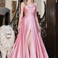 Flowy A-Line Strapless Sweetheart Satin Floor-Length Keyhole-Slit Bridesmaid Dress