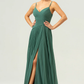 Flowy A-Line Sweetheart Spaghetti-Strap Chiffon Floor-Length Pleated Slit Bridesmaid Dress
