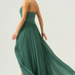 Flowy A-Line Sweetheart Spaghetti-Strap Chiffon Floor-Length Pleated Slit Bridesmaid Dress