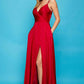 Flowy A-Line V-Neck Spaghetti-Strap Satin Floor-Length Slit Lace-Up Bridesmaid Dress